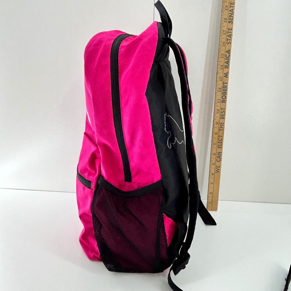 Puma Pink Backpack with White Logo Mesh Side Pockets Front Zip Pocket Bookbag - Picture 3 of 7